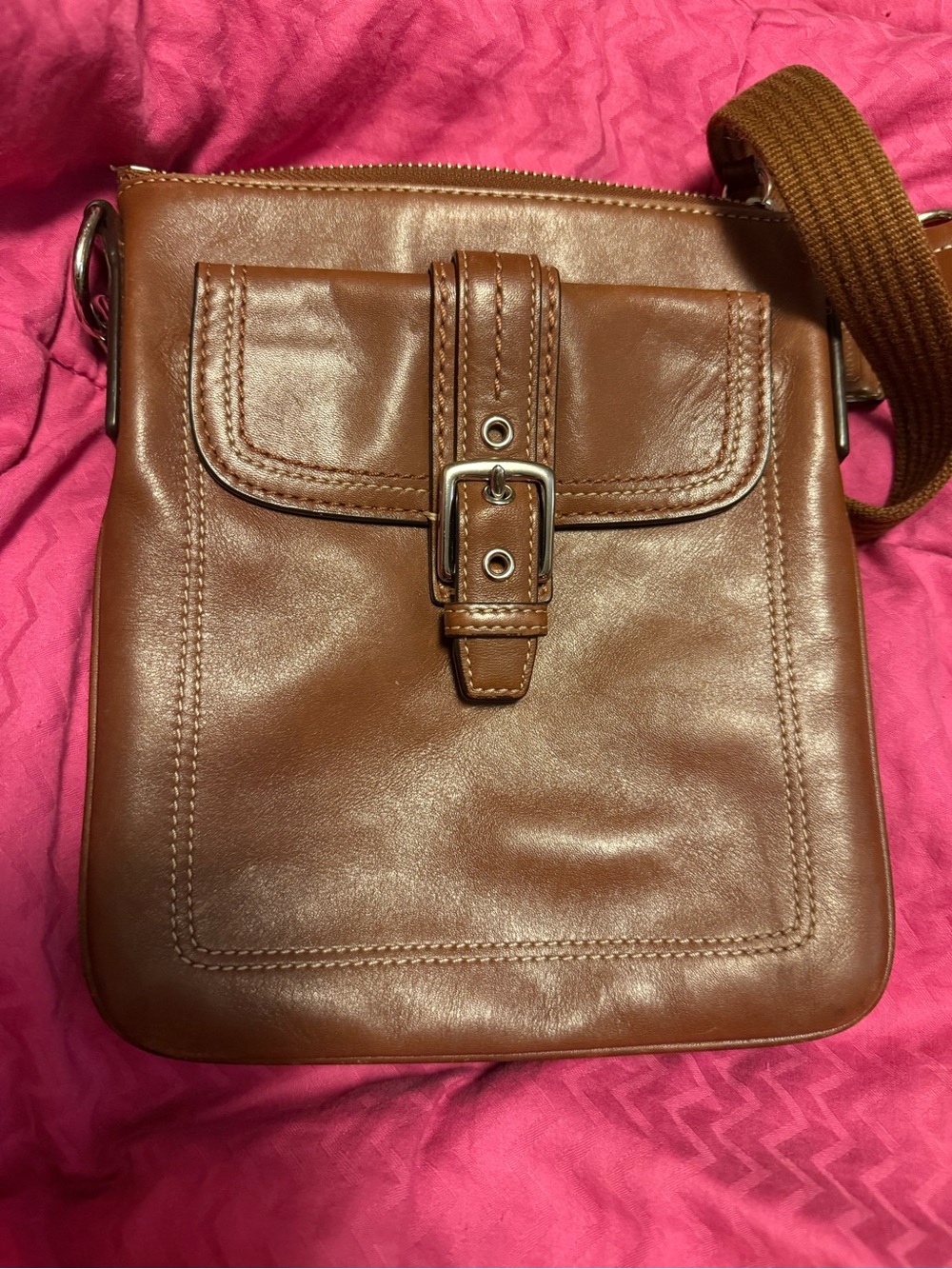 Coach Brown Leather Crossbody Bag Buckle Design Good Used Condition